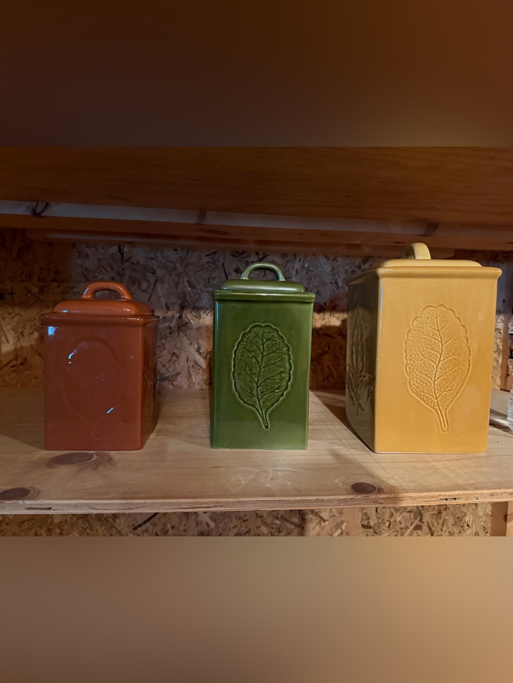 Ceramic Leaf Embossed Storage Canister Set of 3